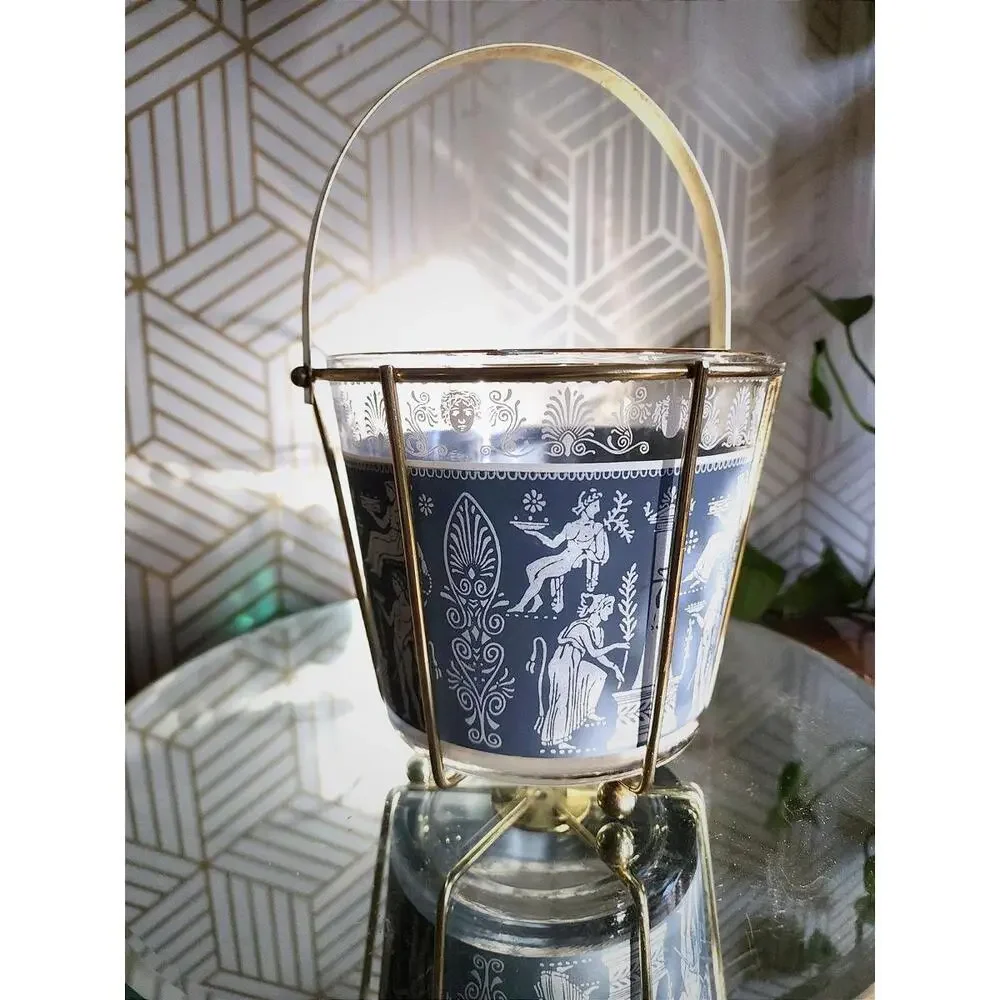 Vintage Jeannette Wedgwood Grecian Blue Hellenic Greek Roman Ice/Snack Bucket